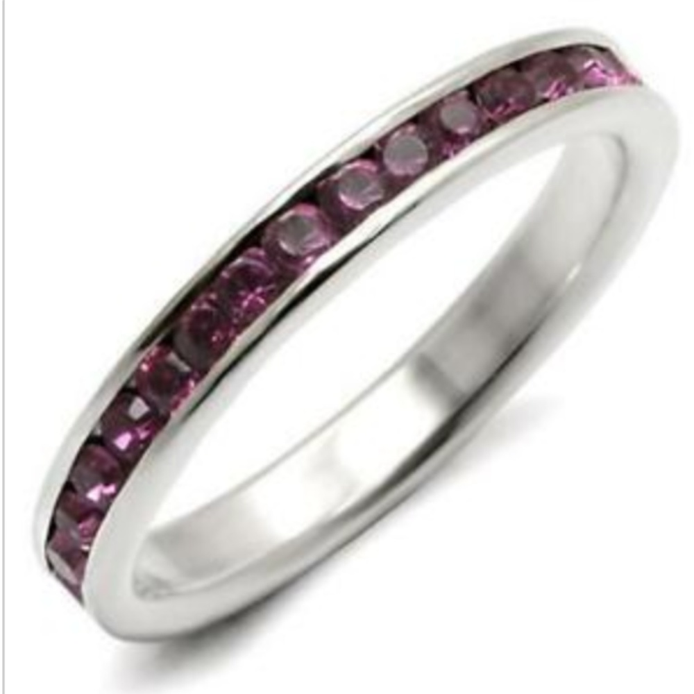 925 Sterling Silver Amethyst Eternity Ring Size 8 9 Band Stackable CubicZirconia